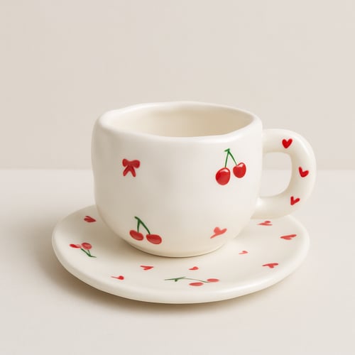 أكواب سيراميك أنيقة مع صحن تقديم