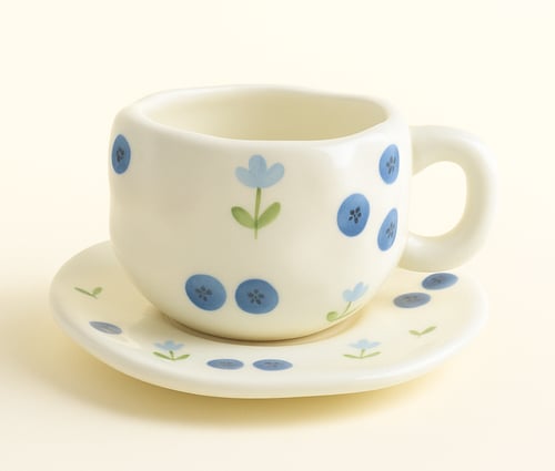 اكواب سيراميك انقة مع صحن تقديم