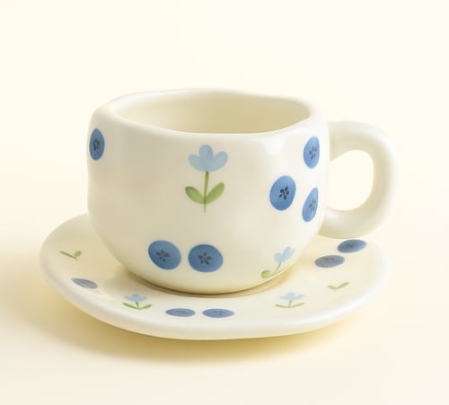 اكواب سيراميك انقة مع صحن تقديم