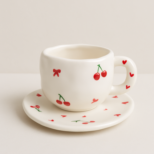 أكواب سيراميك أنيقة مع صحن تقديم