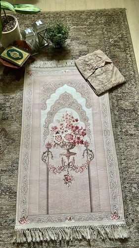 سجادة صلاة مانع للانزلاق بشراشيب هاند ميد يدوي طوي...