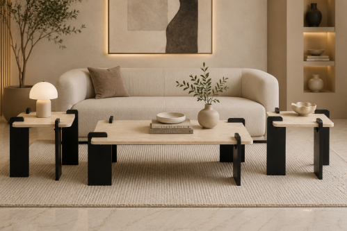 140 YG-007 BEIGE BLACKطقم طاولات(1+2)