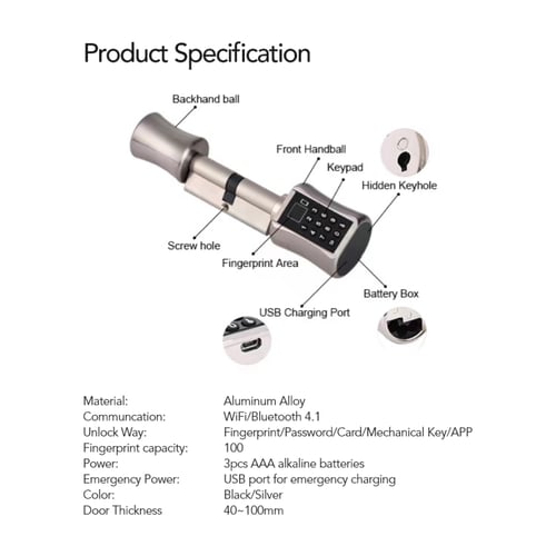 قلب قفل الباب الذكي SL18 بارقام فضي