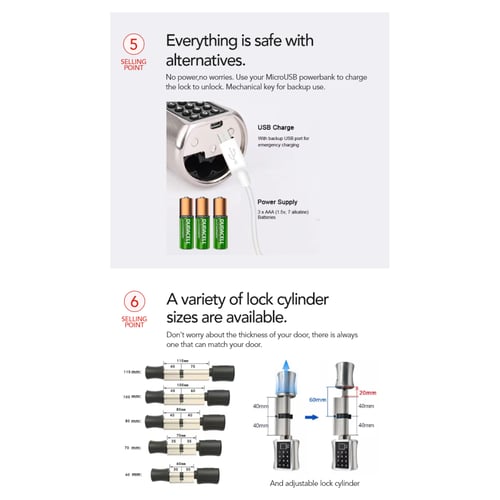 قلب قفل الباب الذكي SL18 بارقام فضي