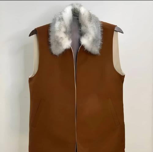 Camel Brown Fur Collar Vest - سديري فرو جملي مع يا...