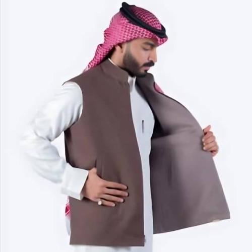 Double Face Men's Jubbah Vest - Brown & Gray - سدي...