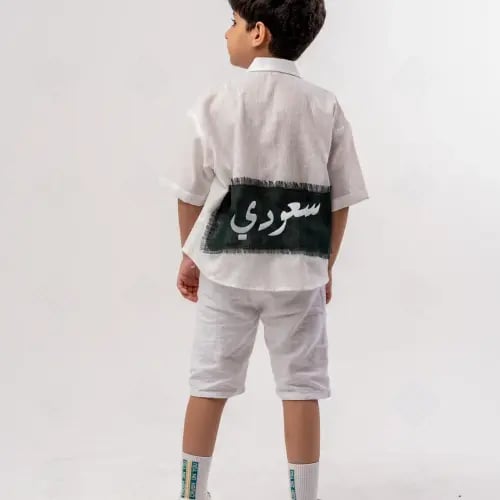 قميص اليوم الوطني كم قصير تطريز سعودي