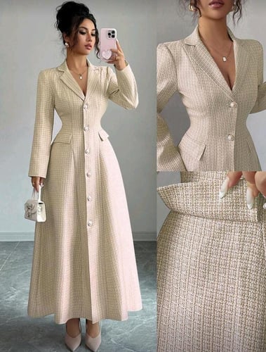 Elenzga فستان طويل أنيق للسيدات بياقة وأكمام طويلة...