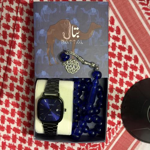 Casio black watch with royal blue face + free gift prayer bead