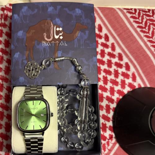 Casio watch with a distinctive green face + free gift prayer bead