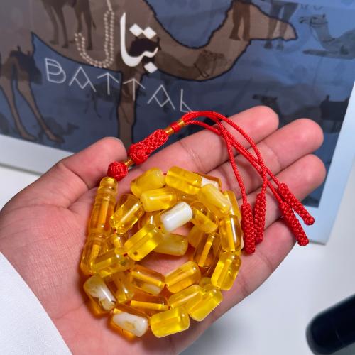 Amber clay rosary - barrel