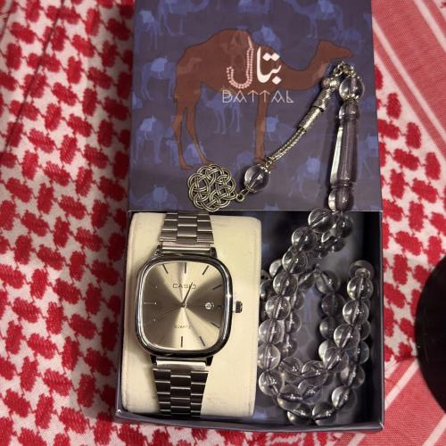 Casio dark silver watch + free gift prayer bead