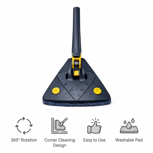 A triangular mop that can rotate with a smart design for easy cleaning of corners