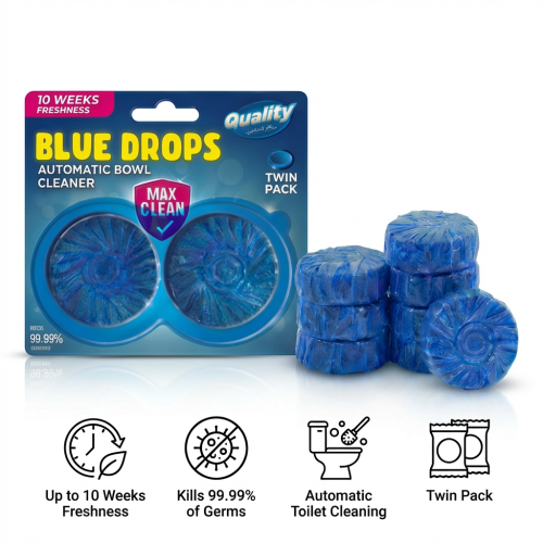 Blue Drops effervescent tablets for disinfecting the toilet and removing deposits easily