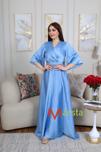 فستان تركي ساتان معرق بحزام