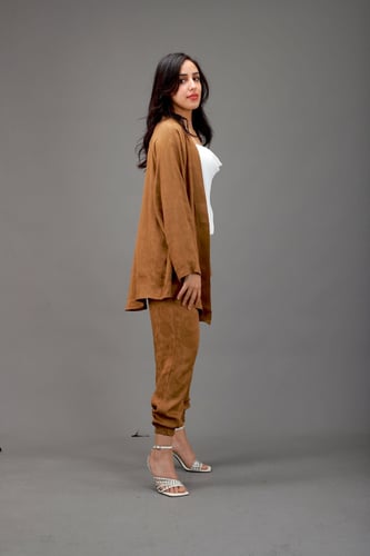 سترة جاكار بليزر جاكيت طويلة وبنطلون