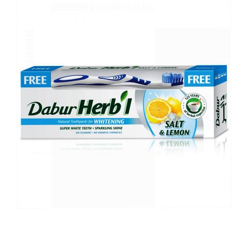 دابر معجون اسنان بالملح والليمون 150 مل مع فرشاة م...