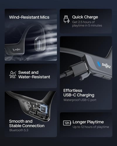 سماعة رأس رياضية SHOKZ OpenRun Pro 2، مفتوحة الأذن...