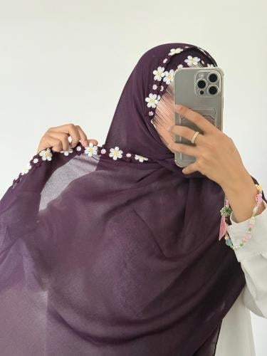 طرحة الماس ليزر لون بنفسجي بطرف كلفة ورود