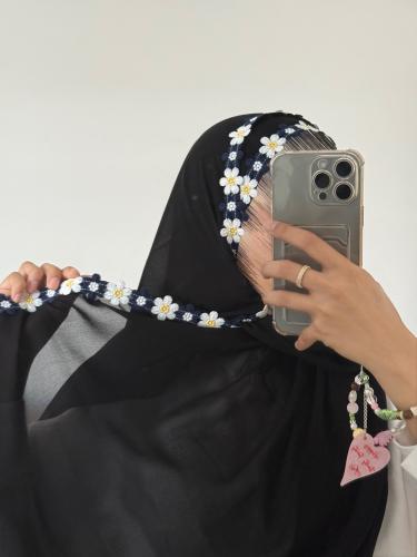 طرحة الماس ليزر اسود بطرف كلفة ورود لون كحلي