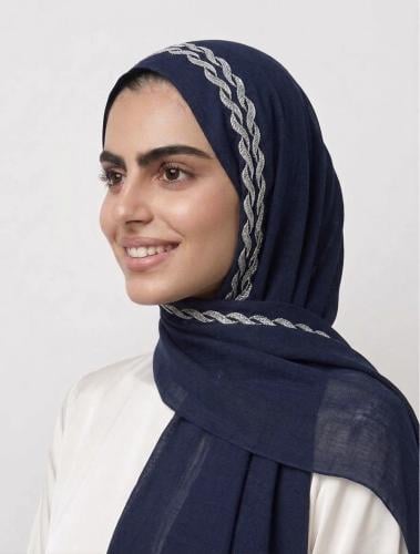 Linen wave hijab in navy blue