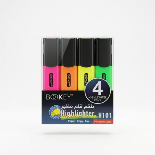 طقم 4 أقلام تحديد هايلايتر بألوان فسفورية متنوعة (...