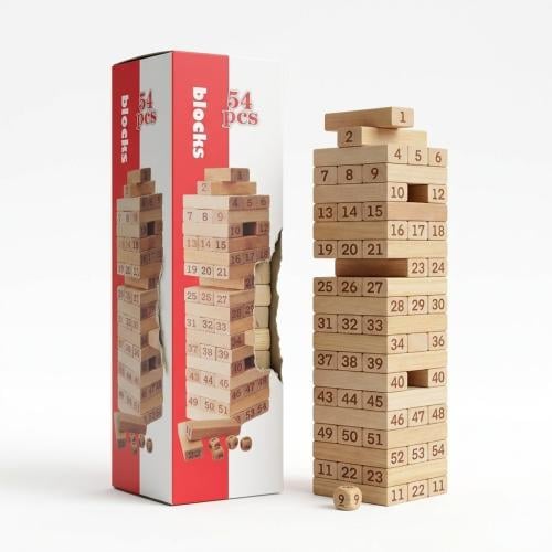 جينجا لعبة برج المكعبات الخشبية ( Jenga ) - 54 قطع...