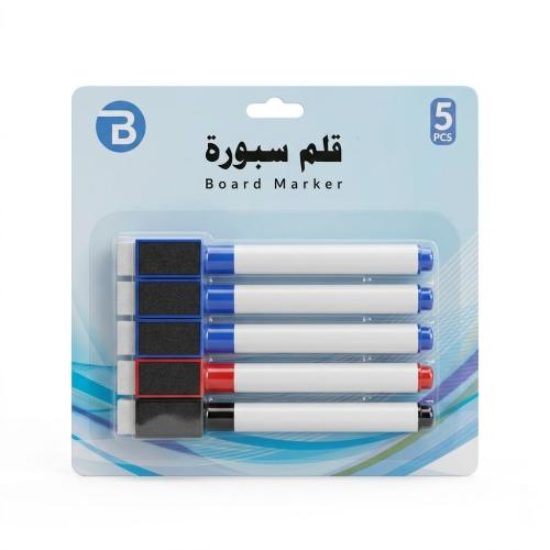 طقم 5 اقلام سبورة بألوان مختلفة مع ممسحة مدمجة في...