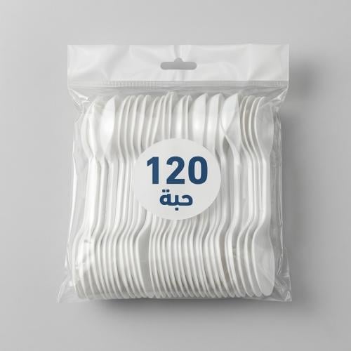 ملاعق بلاستيكية بيضاء كبيرة 120 حبة