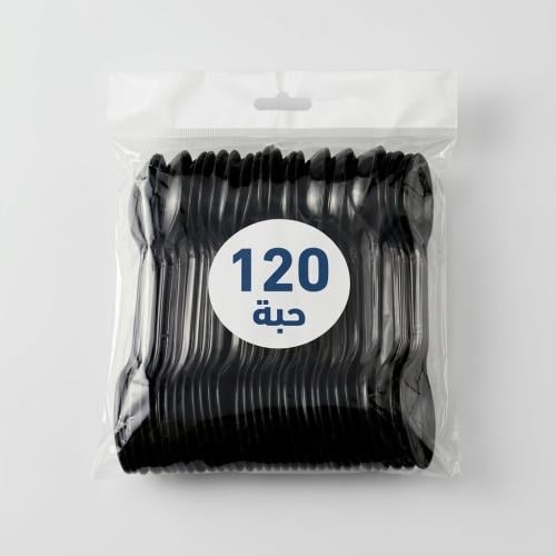 ملاعق بلاستيكية سوداء كبيرة 120 حبة