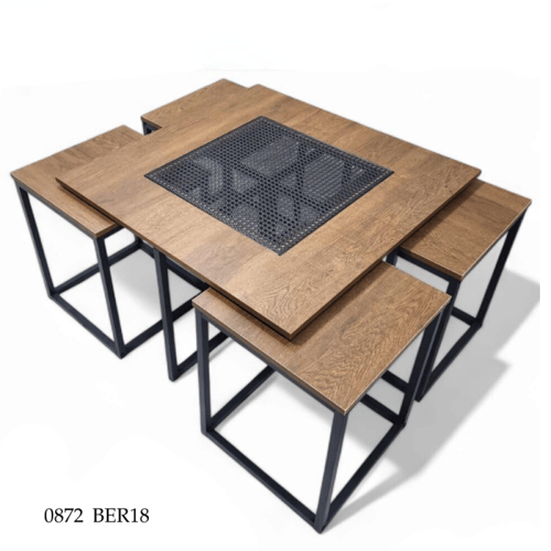 طقم طاولات خدمة وسط خشب وراتان عدة الوان