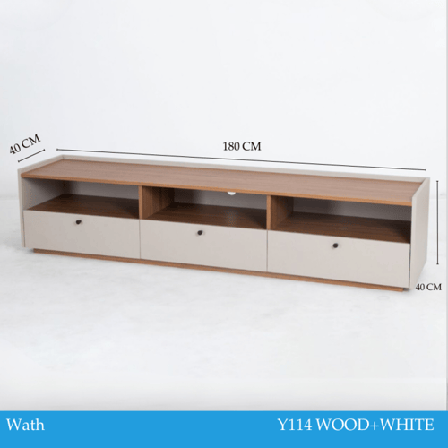 طاولة تلفزيون 160و180 سم لون خشبي وأبيض