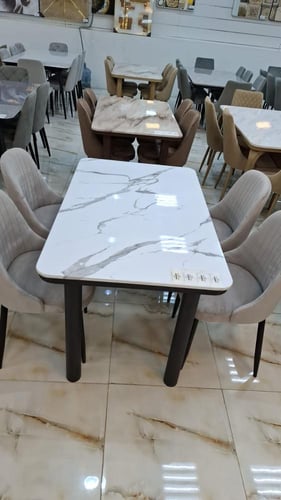 طقم طاولات رخام 4و6 كراسي لون رمادي