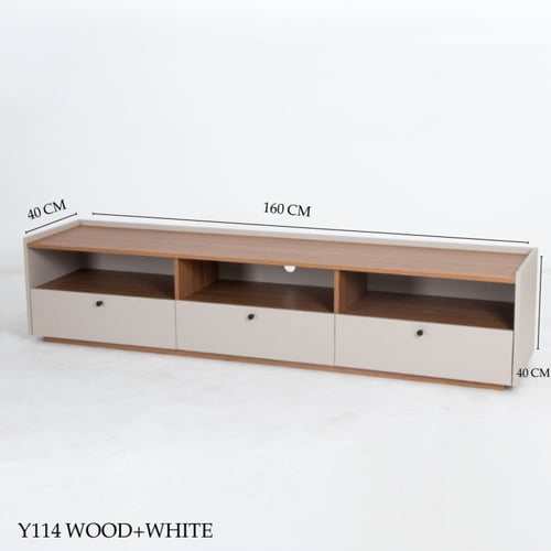 طاولة تلفزيون 160و180 سم لون خشبي وأبيض