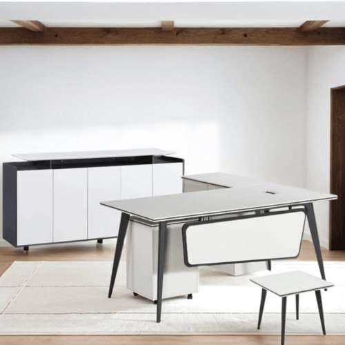 مكتب مع أدراج وسكرتارية لون ابيض عدة مقاسات