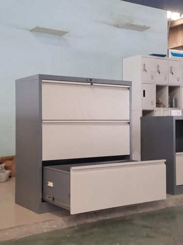 دولاب ملفات ب 3 أدراج لون رمادي وابيض