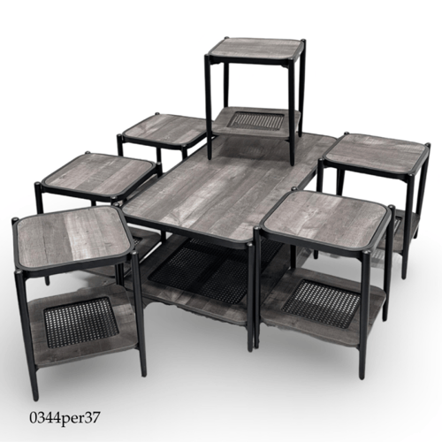 طقم 4و6 طاولات خشب وراتان عدة الوان