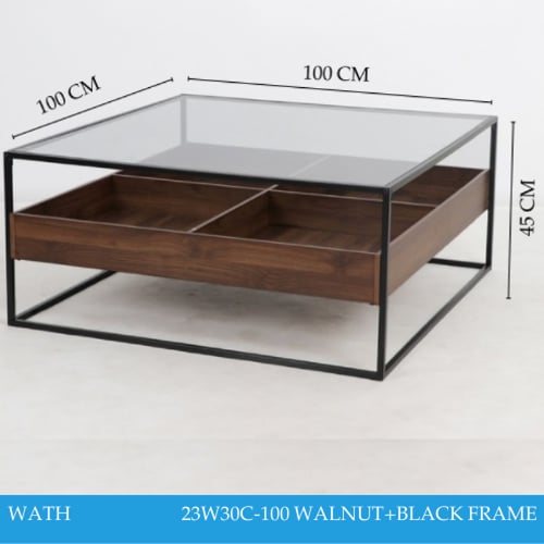 طاولة خشب وزجاج 100 سم