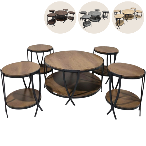 طقم طاولات خشب وسط عدة ألوان