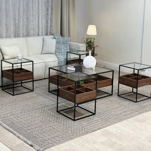 طاولة خشب وزجاج 40 سم