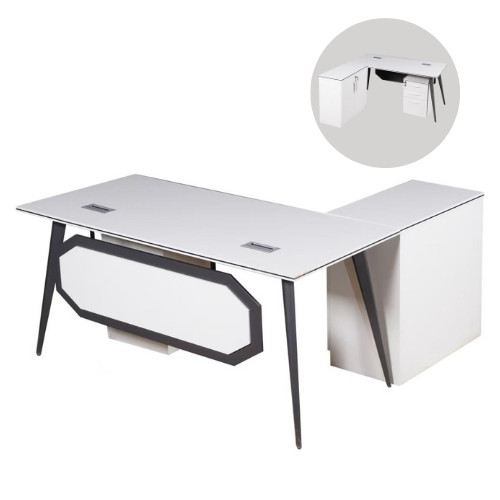 طقم مكاتب مع سكرتاريه لون أبيض عدة مقاسات