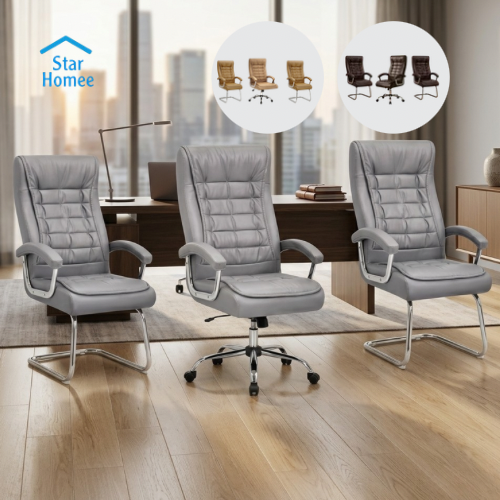 طقم كرسي مكتب دوار وثابت مصنوعة من الجلد بتصميم فخ...
