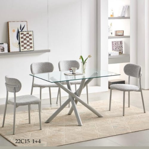 طقم طاولة طعام زجاج 4و6 كراسي رمادي