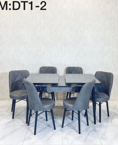 طقم طاولة طعام 6 كراسي تركي لون رمادي