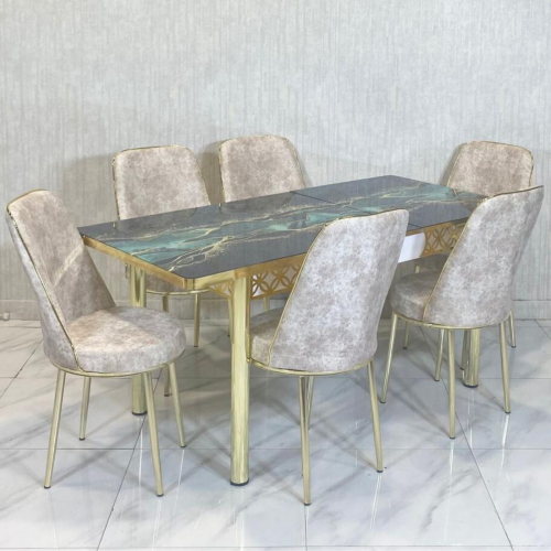 طقم طاولة طعام استيل 6 كراسي تركي لون بيج