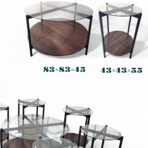طقم طاولات خشب وزجاج عدة ألوان