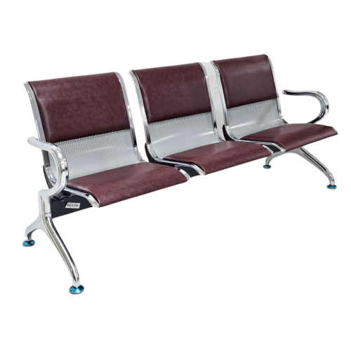 كرسي انتظار استيل ثلاثي جلد لون كوفي