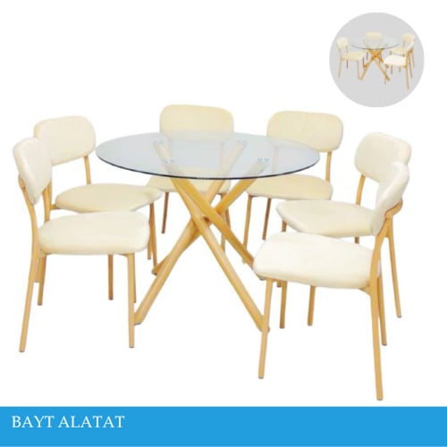 طقم طاولة طعام قزاز مودرن 6 او 4 كراسي لون بيج