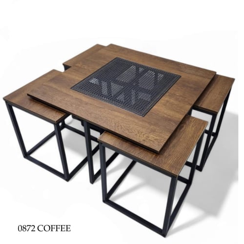 طقم طاولات خدمة وسط خشب وراتان عدة الوان