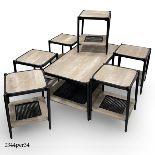 طقم 4و6 طاولات خشب وراتان عدة الوان